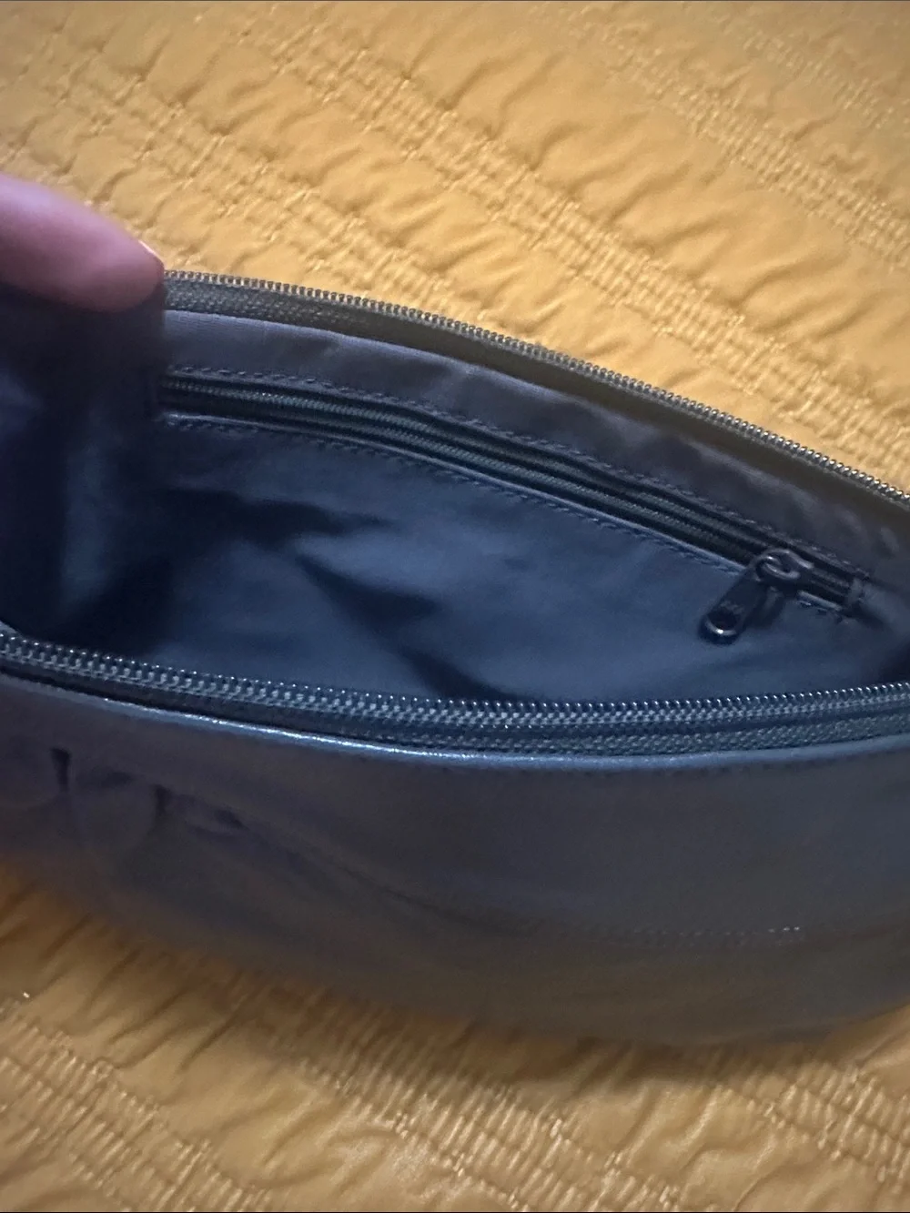 Sleek Gray Leather Wristlet Clutch with Strap